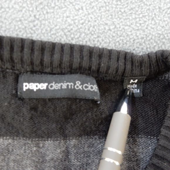 Paper Denim Cloth Mens Sweater Medium Black Grey Stripe VNeck Casual Work Office - Picture 2 of 10
